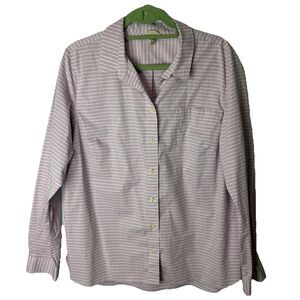 Duluth Trading Women’s Wrinkle Fighter Top XL White Purple Stripe Button Shirt